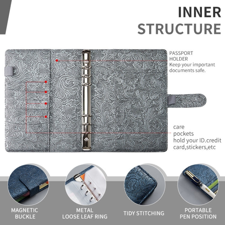 A5 YMX-007 PU Leather Budget Binder Notebook Embossed Model Handbook(Dark Black) - Notebooks by PMC TechLife | Online Shopping South Africa | PMC TechLife | Buy Now Pay Later Mobicred