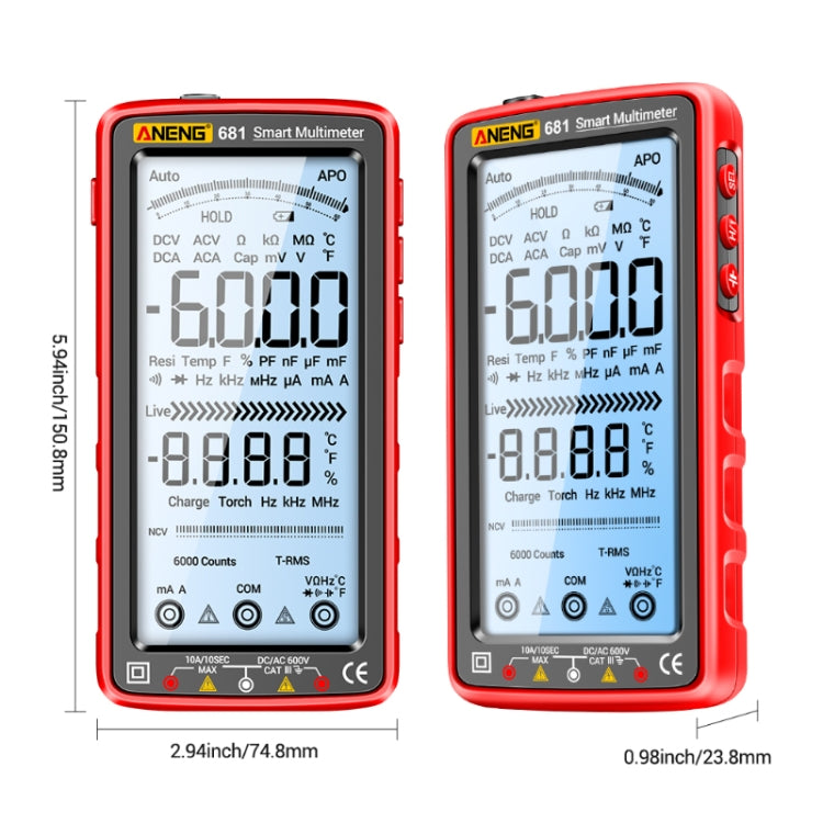 ANENG 681 LCD Digital Display Screen Smart Automatic Range Rechargeable Multimeter(Red) - free shipping - PMC TechLife - Order now!