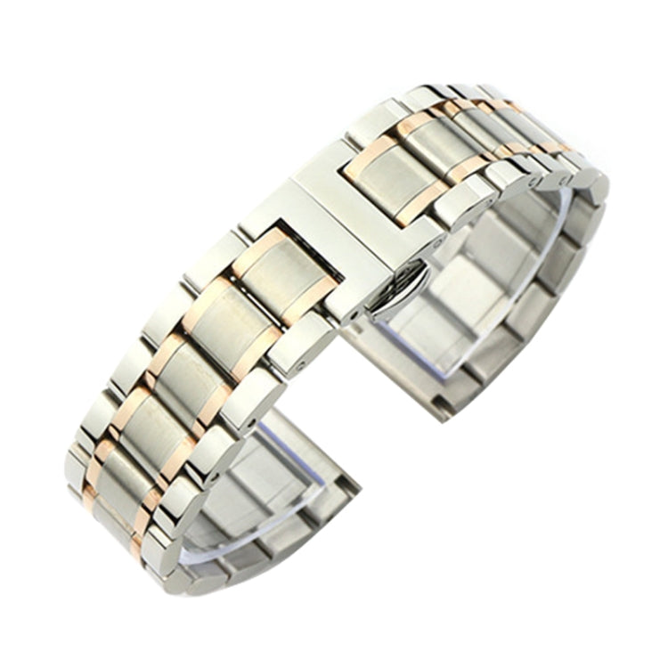 18mm Steel Bracelet Butterfly Buckle Five Beads Unisex Stainless Steel Solid Watch Strap, Color:Intermediate Rose Gold - Watch Bands by PMC TechLife | Online Shopping South Africa | PMC TechLife