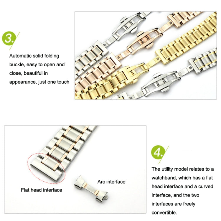 18mm Steel Bracelet Butterfly Buckle Five Beads Unisex Stainless Steel Solid Watch Strap, Color:Silver - Watch Bands by PMC TechLife | Online Shopping South Africa | PMC TechLife
