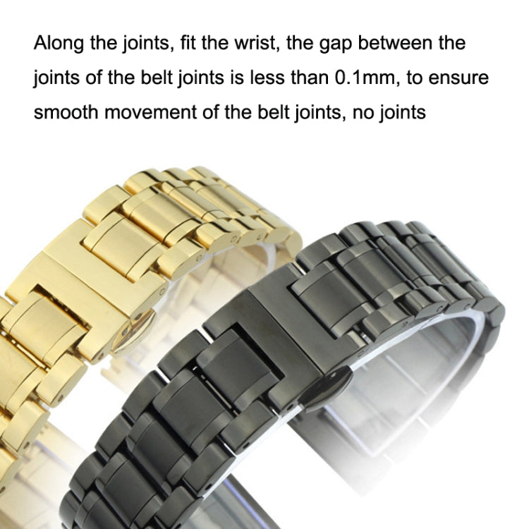 20mm Steel Bracelet Butterfly Buckle Five Beads Unisex Stainless Steel Solid Watch Strap, Color:Gold - 20mm Bands by PMC TechLife | Online Shopping South Africa | PMC TechLife