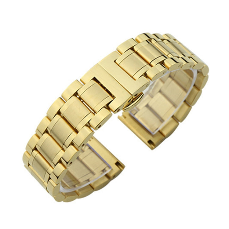 15mm Steel Bracelet Butterfly Buckle Five Beads Unisex Stainless Steel Solid Watch Strap, Color:Gold - Watch Bands by PMC TechLife | Online Shopping South Africa | PMC TechLife