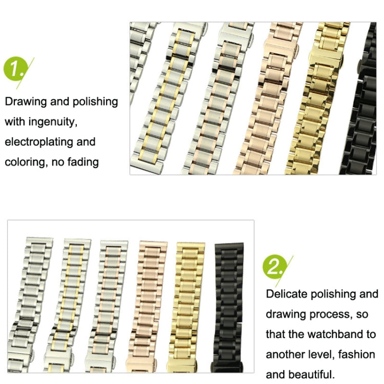 15mm Steel Bracelet Butterfly Buckle Five Beads Unisex Stainless Steel Solid Watch Strap, Color:Rose Gold - Watch Bands by PMC TechLife | Online Shopping South Africa | PMC TechLife