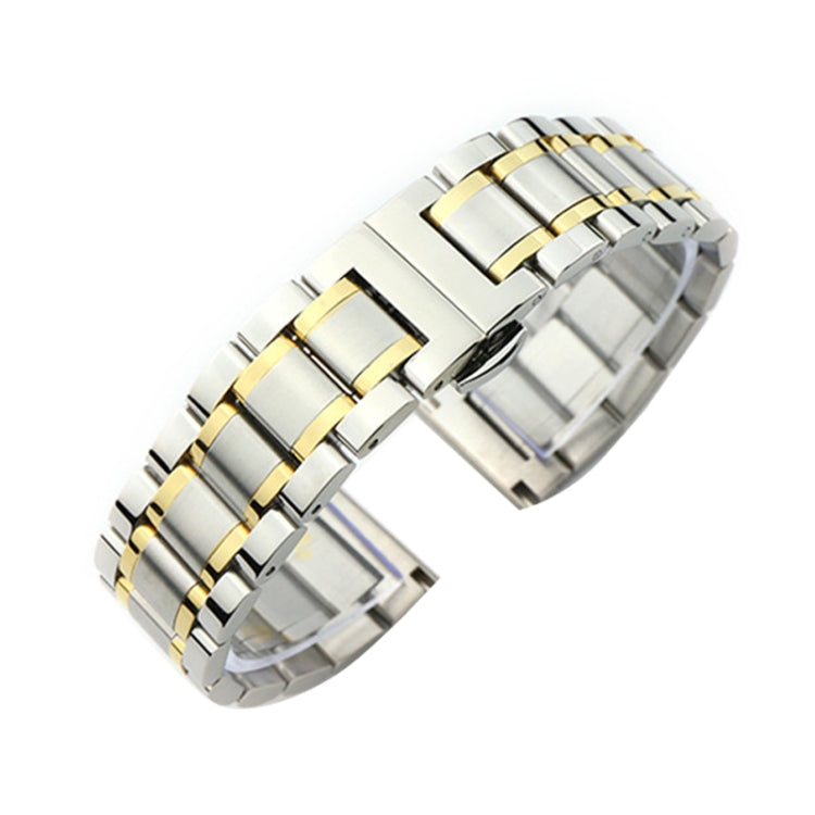 16mm Steel Bracelet Butterfly Buckle Five Beads Unisex Stainless Steel Solid Watch Strap, Color:Intermediate Gold - Watch Bands by PMC TechLife | Online Shopping South Africa | PMC TechLife