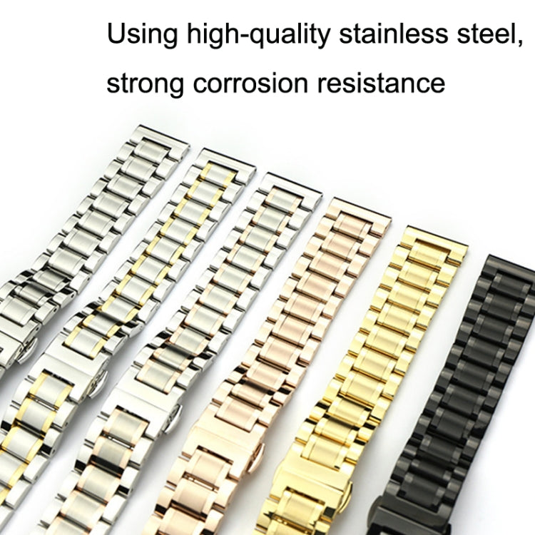 16mm Steel Bracelet Butterfly Buckle Five Beads Unisex Stainless Steel Solid Watch Strap, Color:Intermediate Gold - Watch Bands by PMC TechLife | Online Shopping South Africa | PMC TechLife