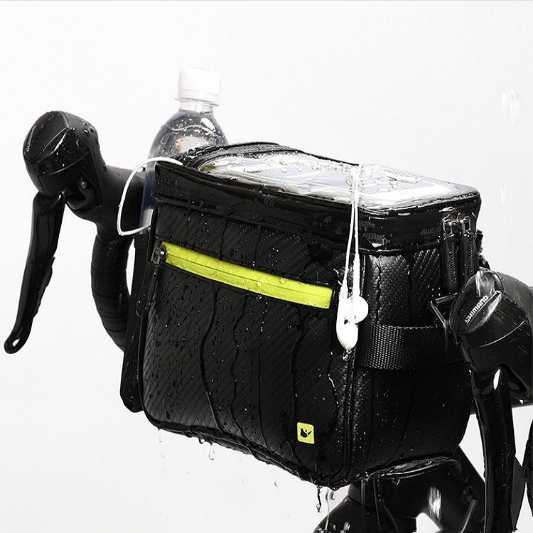 Rhinowalk Bicycle Front Handle Bag Camera Bag Waterproof 7.5 inch Large Touch Screen Navigation Mobile Phone Bag Bicycle Bag(Carbon Fiber Black Green) - free shipping - PMC TechLife - Order now!