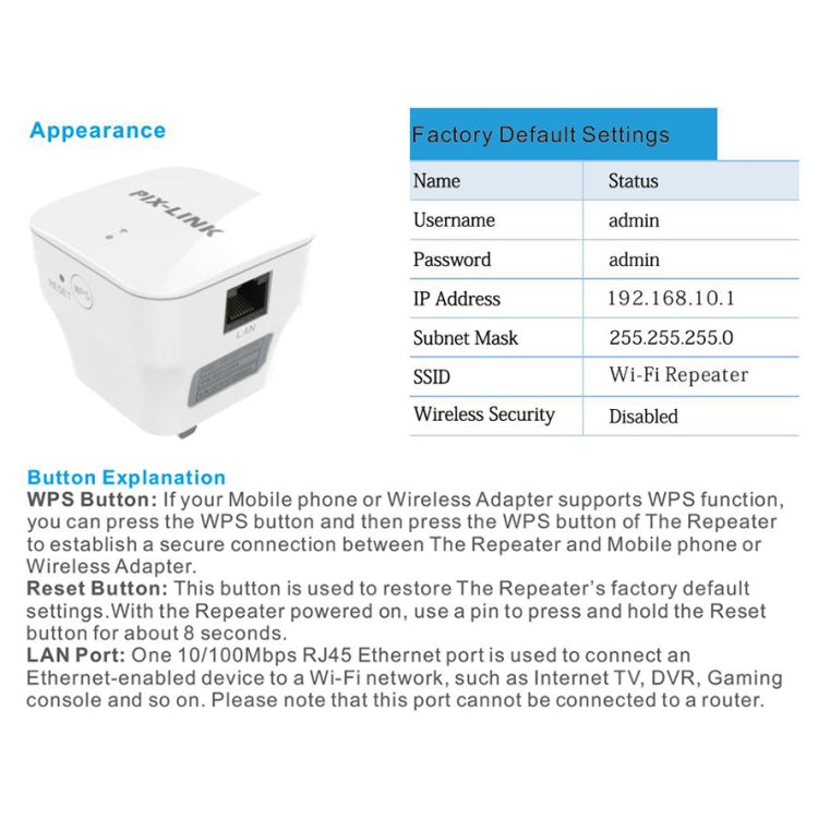 PIXLINK WR12 300Mbps WIFI Signal Amplification Enhanced Repeater, Plug Type:UK Plug - free shipping - PMC TechLife - Order now!