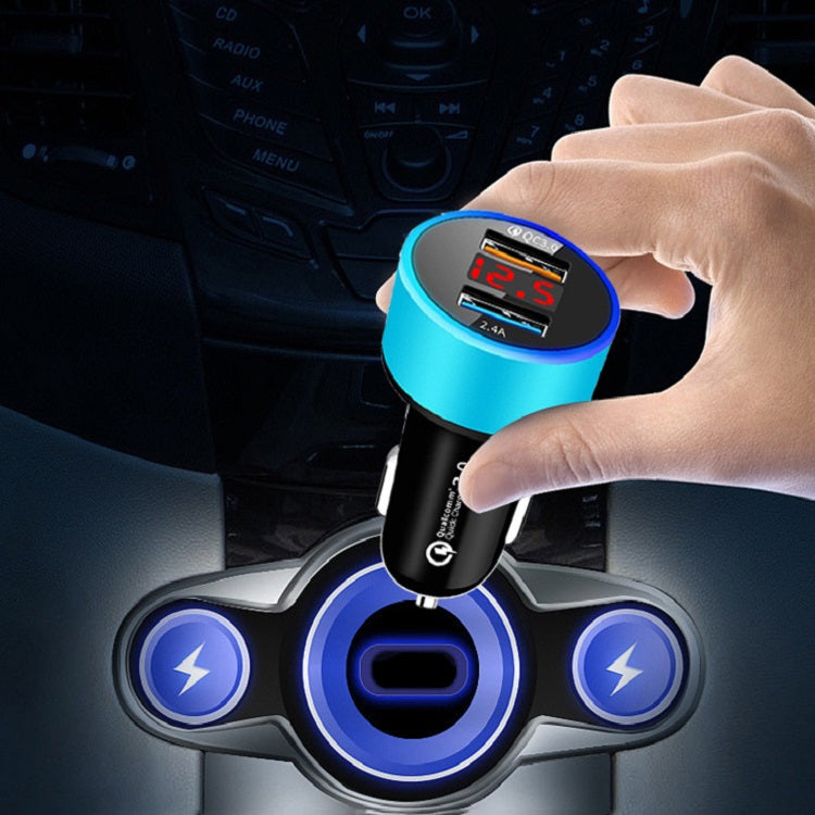 2 PCS Aluminum Ring Display Car Charger  QC3.0+2.4A Aluminum Alloy Multi-function Halo Digital Display Car Charger(Elegant Black) - Car Charger by PMC TechLife | Online Shopping South Africa | PMC TechLife
