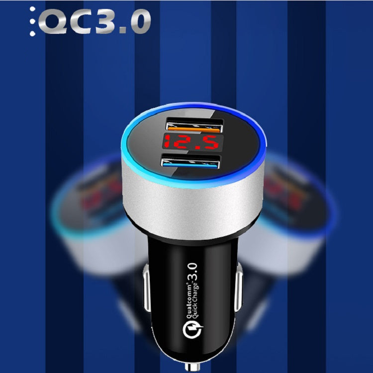 2 PCS Aluminum Ring Display Car Charger  QC3.0+2.4A Aluminum Alloy Multi-function Halo Digital Display Car Charger(Elegant Black) - Car Charger by PMC TechLife | Online Shopping South Africa | PMC TechLife