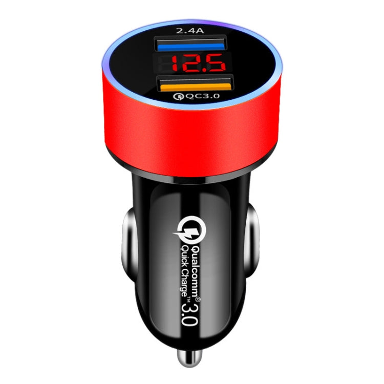 2 PCS Aluminum Ring Display Car Charger  QC3.0+2.4A Aluminum Alloy Multi-function Halo Digital Display Car Charger(Champagne Red) - Car Charger by PMC TechLife | Online Shopping South Africa | PMC TechLife