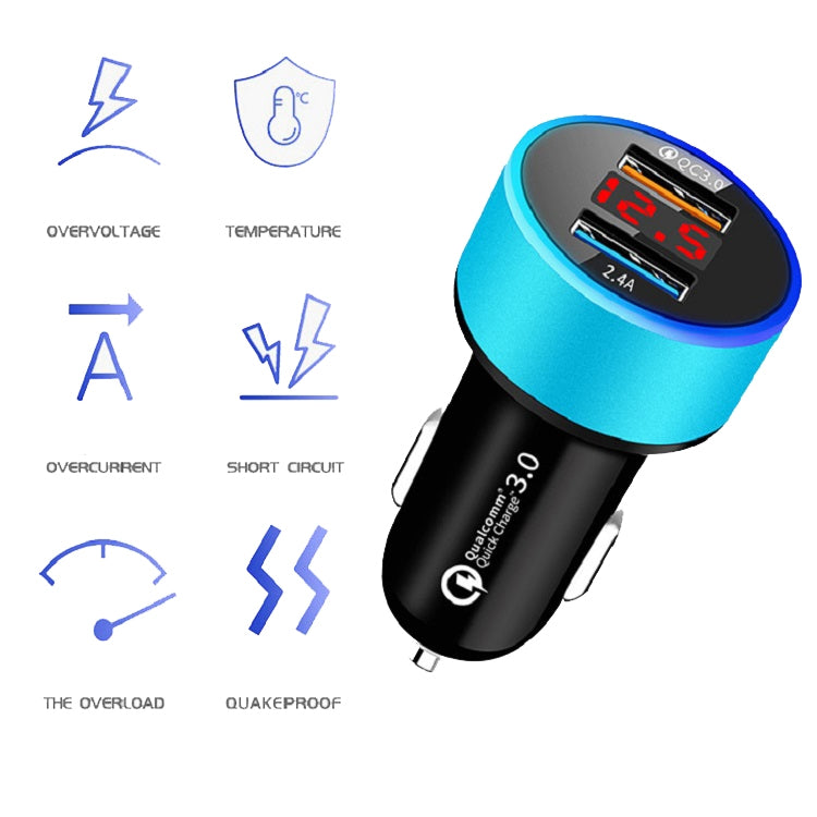 2 PCS Aluminum Ring Display Car Charger  QC3.0+2.4A Aluminum Alloy Multi-function Halo Digital Display Car Charger(Champagne Red) - Car Charger by PMC TechLife | Online Shopping South Africa | PMC TechLife