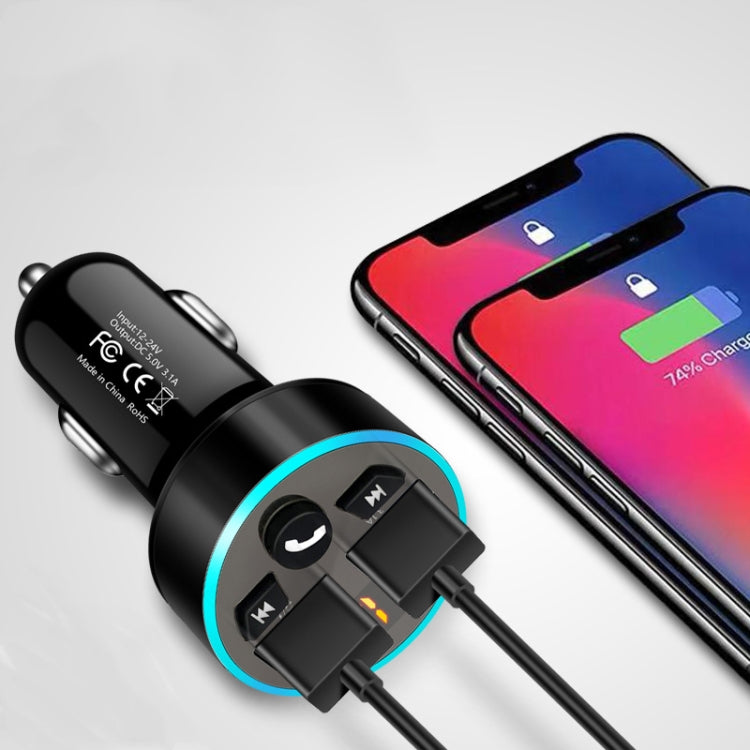 Halo Car MP3 Bluetooth Player Car Charger Car FM Transmitter 3.1A Car Charger(Elegant Black) - Car Charger by PMC TechLife | Online Shopping South Africa | PMC TechLife