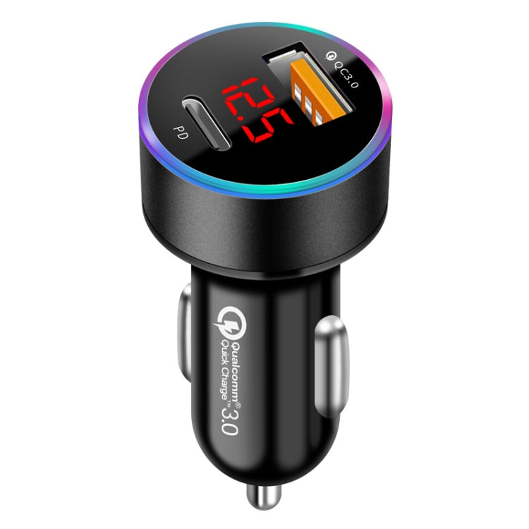 Aluminum Alloy Digital Display PD+QC3.0 Car Charger Multifunctional Car Charger(Elegant Black) - Car Charger by PMC TechLife | Online Shopping South Africa | PMC TechLife