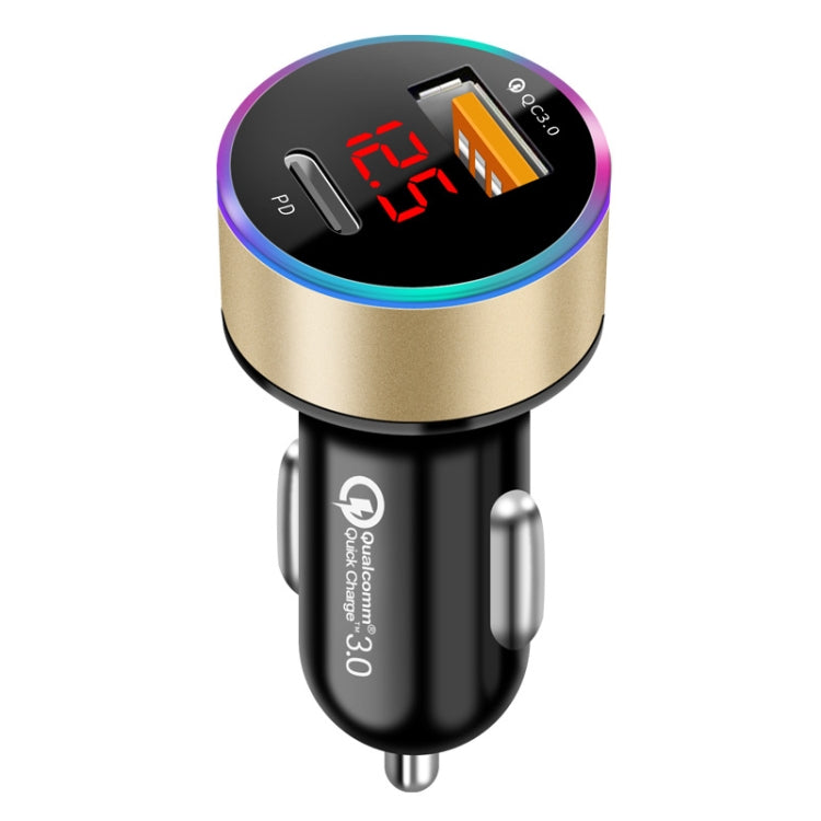 Aluminum Alloy Digital Display PD+QC3.0 Car Charger Multifunctional Car Charger( Gold) - Car Charger by PMC TechLife | Online Shopping South Africa | PMC TechLife