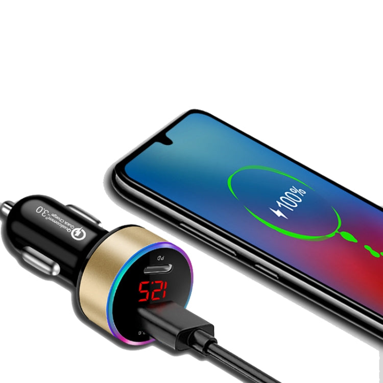 Aluminum Alloy Digital Display PD+QC3.0 Car Charger Multifunctional Car Charger( Gold) - Car Charger by PMC TechLife | Online Shopping South Africa | PMC TechLife