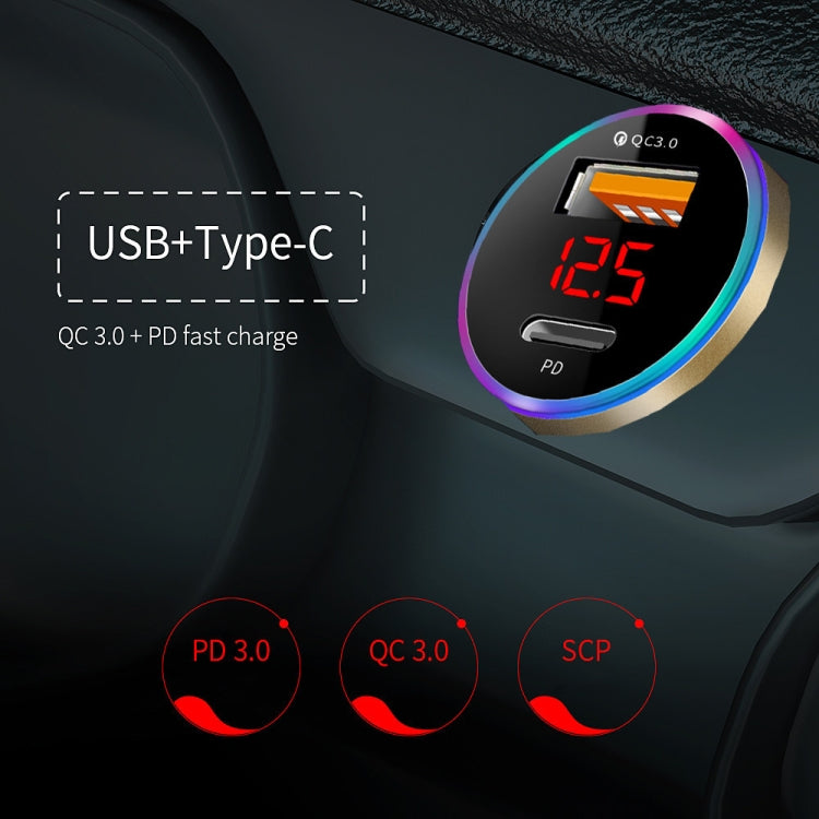 Aluminum Alloy Digital Display PD+QC3.0 Car Charger Multifunctional Car Charger( Gold) - Car Charger by PMC TechLife | Online Shopping South Africa | PMC TechLife