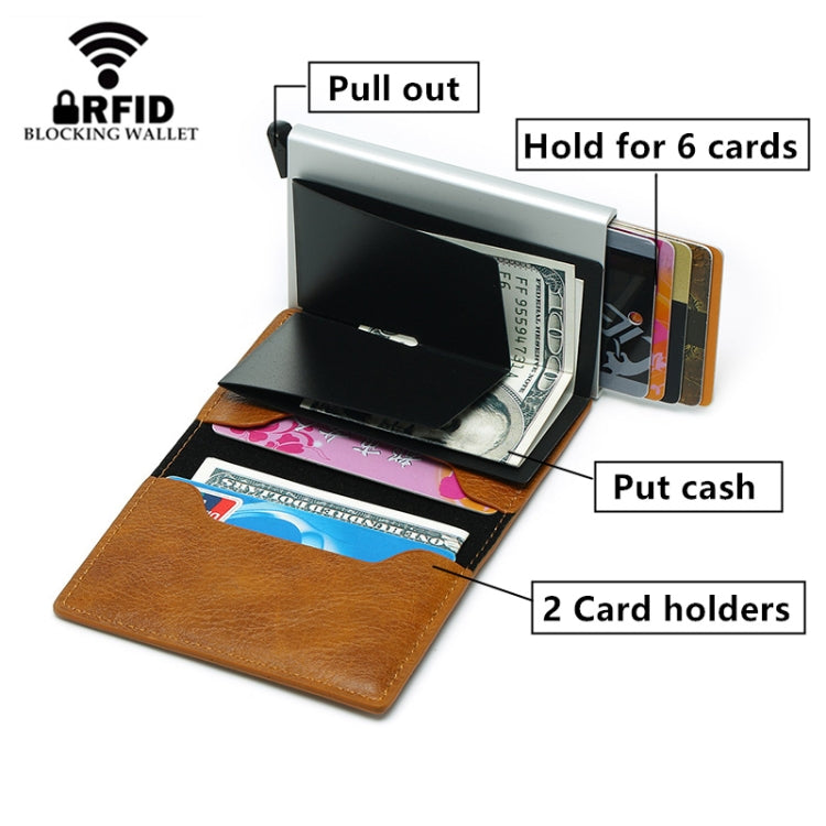 Automatic Elastic Card Type Anti-magnetic RFID Anti-theft Retro Card Package Universal Leather Metal Wallet(Black) - free shipping - PMC TechLife - Order now!