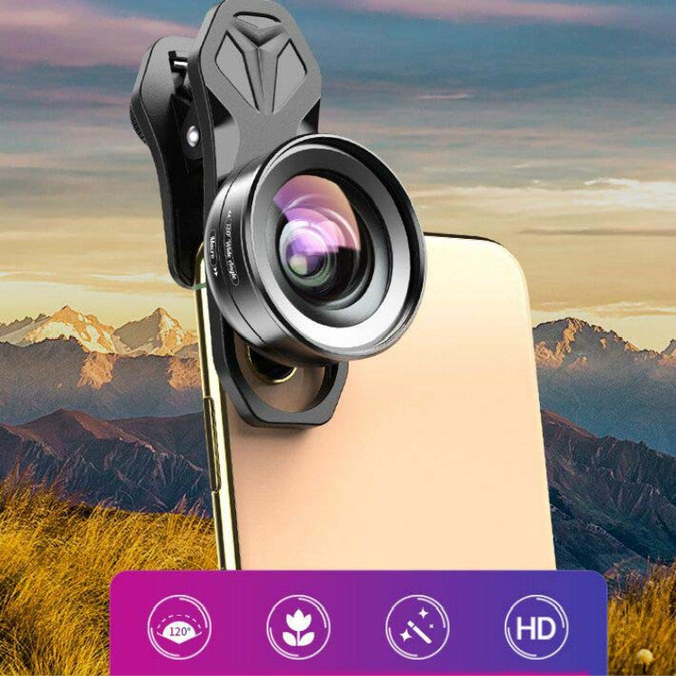 APEXEL APL-HD52IN1WM 2 in 1 Distortion-free HD 120-degree Wide-angle + 10X Macro Universal SLR External Mobile Phone Lens Set(Telephoto Clip) - free shipping - PMC TechLife - Order now!