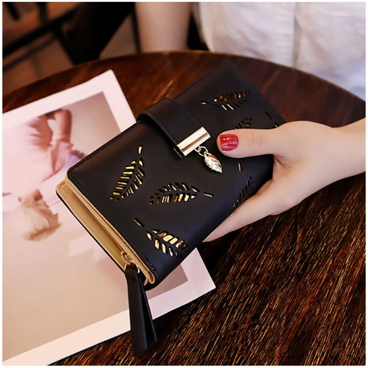Long Gold Hollow Leaves Coin Purse Card Holders Wallet for Women(Brown) - Wallets by PMC TechLife | Online Shopping South Africa | PMC TechLife
