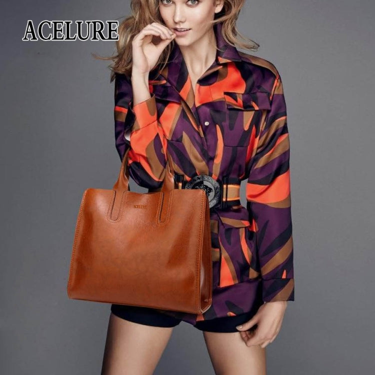 Leather Handbags Big Women Bag Casual Female Bags Trunk Tote Shoulder Bag Ladies Large Bolsos, Color:Brown - free shipping - PMC TechLife - Order now!