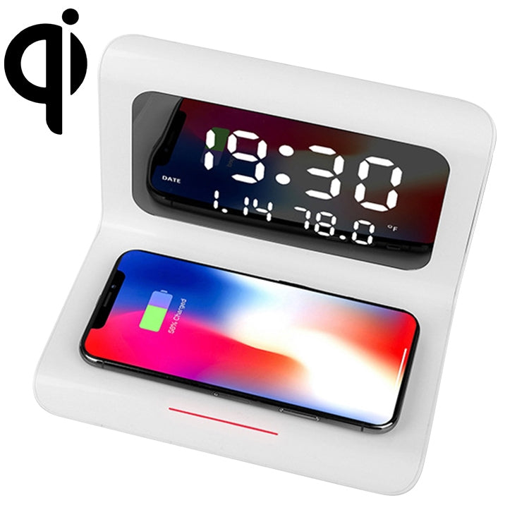 RT1 10W QI Universal Multi-function Mobile Phone Wireless Charger with Alarm Clock & Time / Calendar / Temperature Display(White) - free shipping - PMC TechLife - Order now!