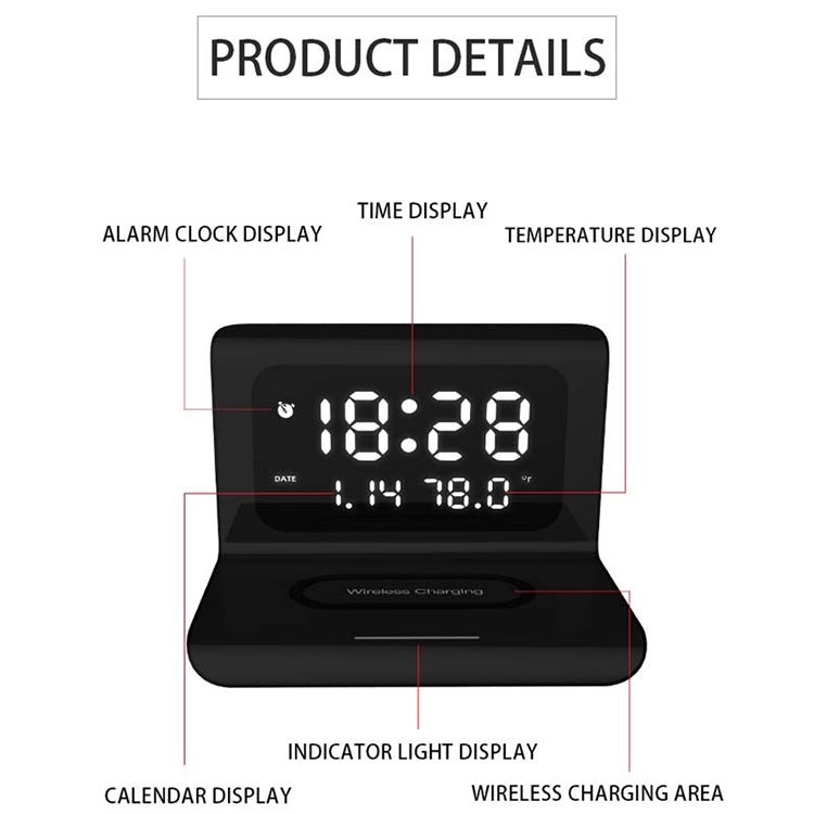 RT1 10W QI Universal Multi-function Mobile Phone Wireless Charger with Alarm Clock & Time / Calendar / Temperature Display(White) - free shipping - PMC TechLife - Order now!