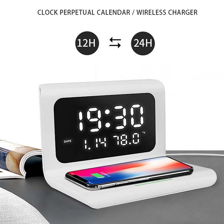 RT1 10W QI Universal Multi-function Mobile Phone Wireless Charger with Alarm Clock & Time / Calendar / Temperature Display(White) - free shipping - PMC TechLife - Order now!