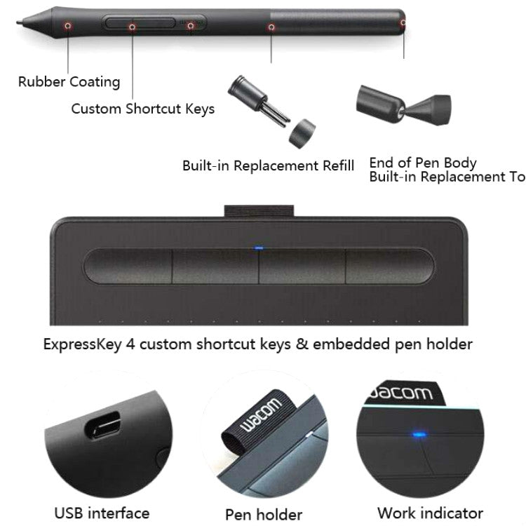 Wacom CTL-4100  Tablet Intuos Hand-Painted Board Computer Drawing Board Handwriting Board -  by PMC TechLife | Online Shopping South Africa | PMC TechLife