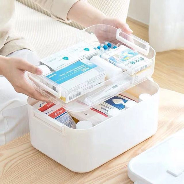 Household Portable Cosmetic Finishing Storage Box Large-capacity Family Safety Emergency Storage Box Double-layer Medicine Case, Size:S-24x16.5x16cm(White) - free shipping - PMC TechLife - Order now!