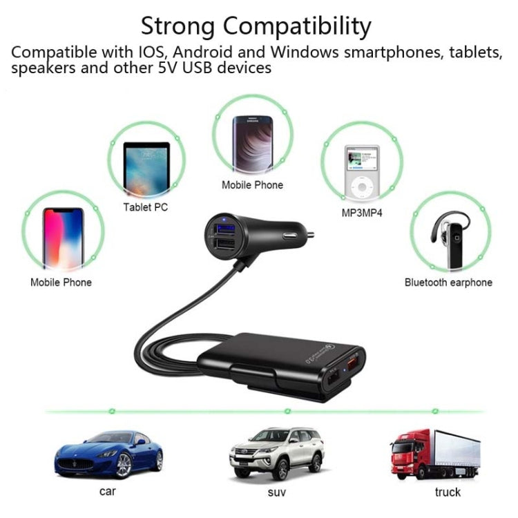 One For Four 8A Car Charger QC3.0 Fast Charge 4USB Car Front And Rear Seat Car Charger - Car Charger by PMC TechLife | Online Shopping South Africa | PMC TechLife