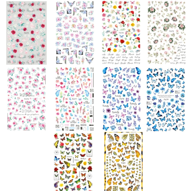 10pcs 3D Adhesive Butterfly Retro Rose Color Nail Art Sticker(F-675) - free shipping - PMC TechLife - Order now!