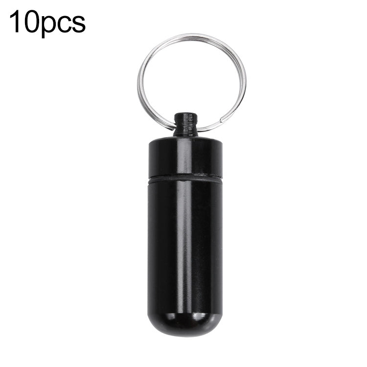 10pcs Portable Sealed Waterproof Aluminum Alloy First Aid Pill Bottle with Keychain(Black) - Emergency Tools by PMC TechLife | Online Shopping South Africa | PMC TechLife
