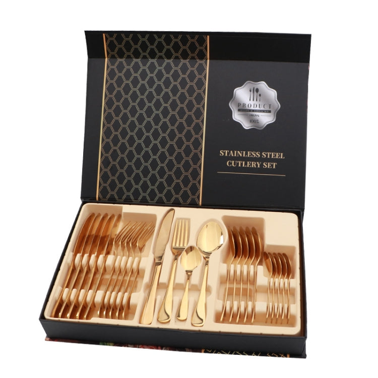 24 in 1 Stainless Steel Tableware Western Steak Cutlery Gift Set, Color: Golden - free shipping - PMC TechLife - Order now!
