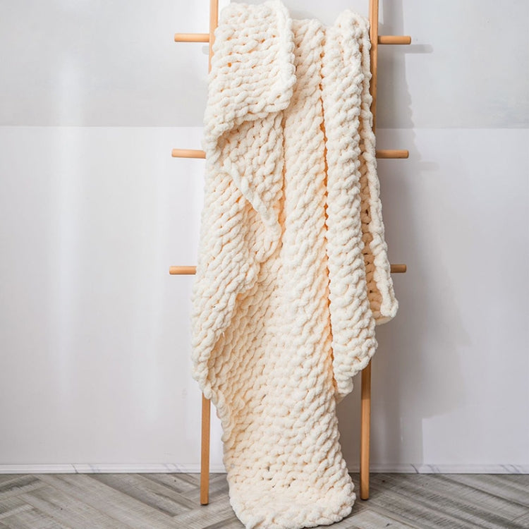 Handmade Thick Wool Knitted Blanket Sofa Chenille Stick Knitted Blanket, Size: 80 x 100 CM(Custard) - Bedding by PMC TechLife | Online Shopping South Africa | PMC TechLife