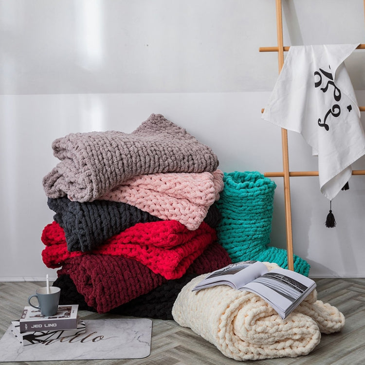 Handmade Thick Wool Knitted Blanket Sofa Chenille Stick Knitted Blanket, Size: 80 x 100 CM(Custard) - Bedding by PMC TechLife | Online Shopping South Africa | PMC TechLife