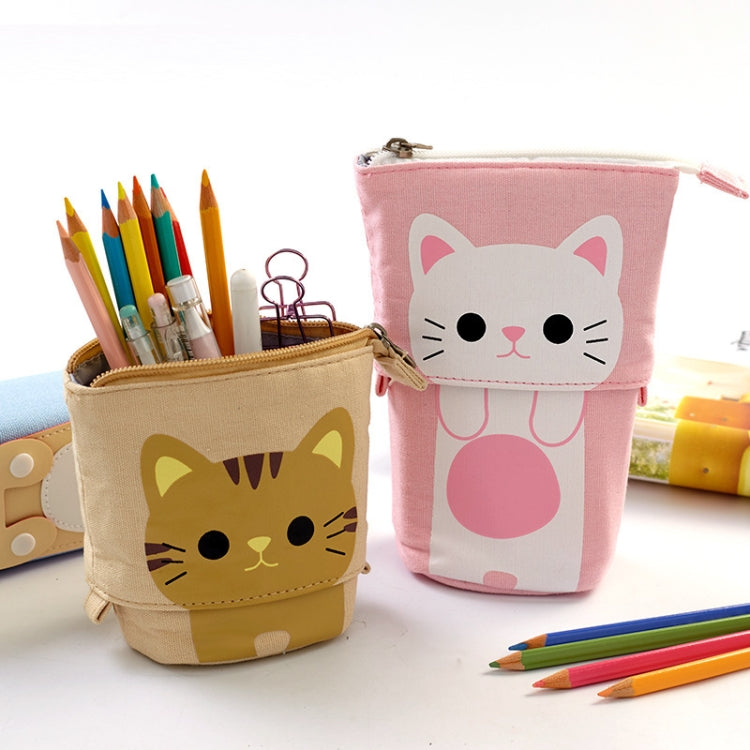 Corduroy Retractable Drop-Down Pencil Case Student Stationery Storage Bag(White Cat) - Pen Holder by PMC TechLife | Online Shopping South Africa | PMC TechLife