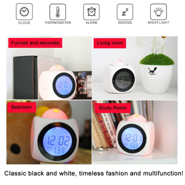 Multi-function LED Projection Alarm Clock Voice Talking Clock, Specification:White without USB cable - Wall Clock by PMC TechLife | Online Shopping South Africa | PMC TechLife