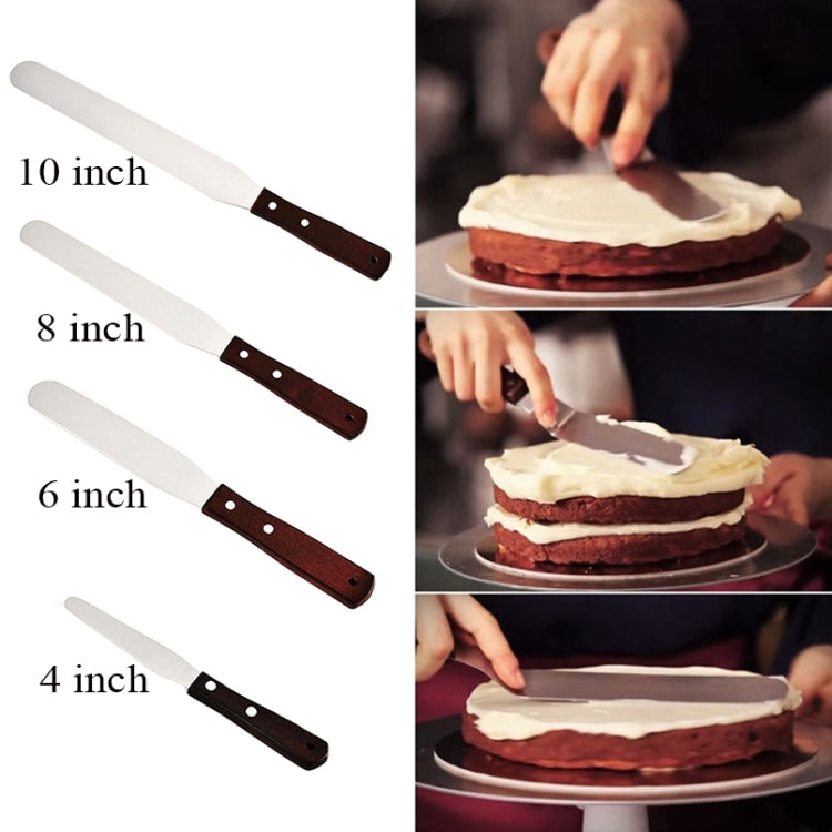 3 PCS Wooden Handle Spatula Baking Stainless Steel Cake Straight Knife(With Hole Curved Section 8 Inch) - Baking Pastry Tools by PMC TechLife | Online Shopping South Africa | PMC TechLife