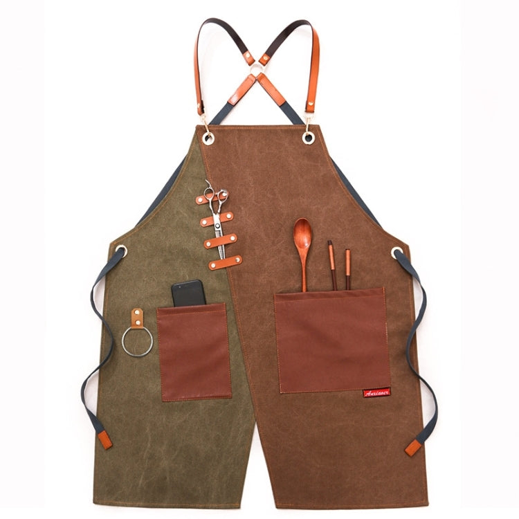 Denim Apron Barber Milk Tea Shop Waiter Overalls(Green-yellow Hook Strap) - Aprons & Caps by PMC TechLife | Online Shopping South Africa | PMC TechLife