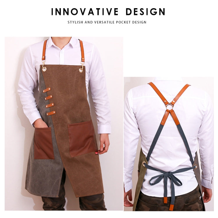 Denim Apron Barber Milk Tea Shop Waiter Overalls(Green-yellow Hook Strap) - Aprons & Caps by PMC TechLife | Online Shopping South Africa | PMC TechLife