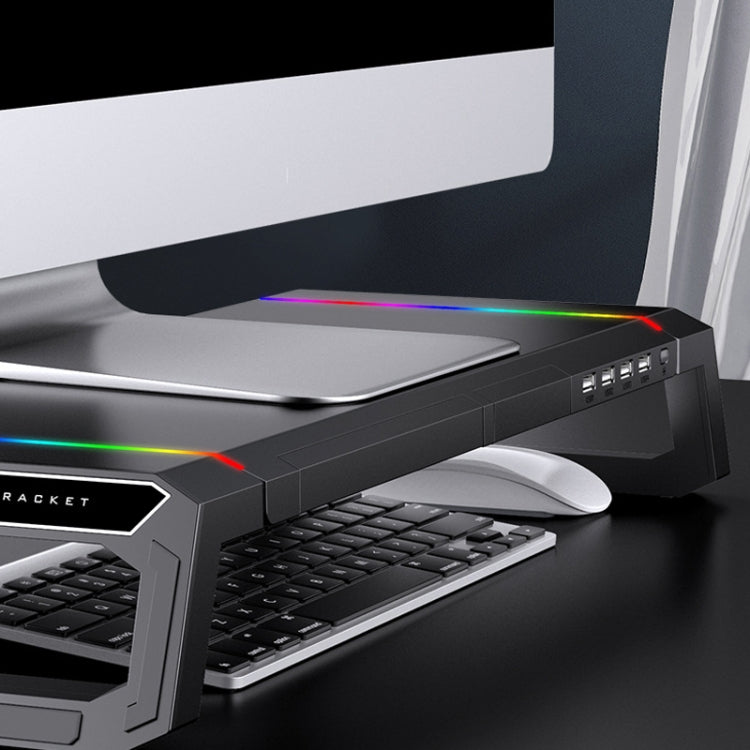 ICE COOREL T1 Monitor Increased Rack Foldable Laptop Stand With RGB Lighting & 4xUSB2.0 Expansion Interface(Obsidian Black) - free shipping - PMC TechLife - Order now!