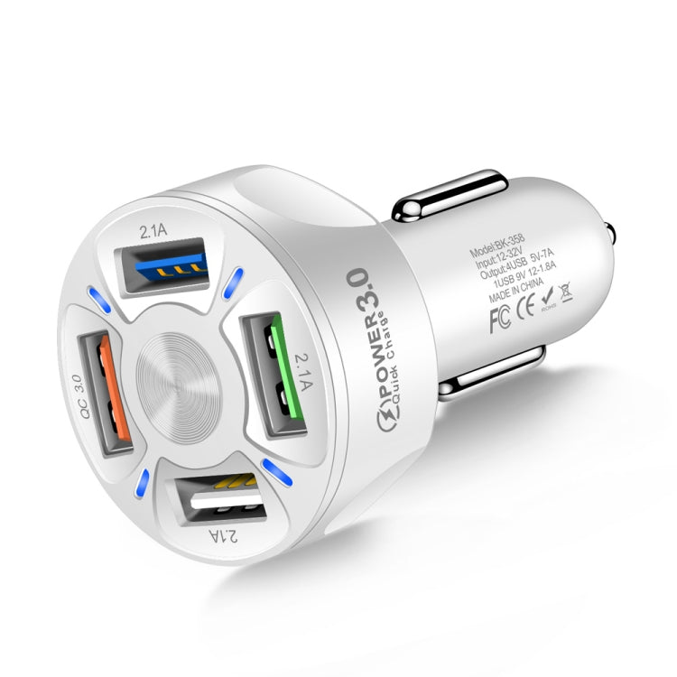 2 PCS BK-358 3A QC3.0 4USB Car Charger One For Four Mobile Phone Car Charger(White) - Car Charger by PMC TechLife | Online Shopping South Africa | PMC TechLife