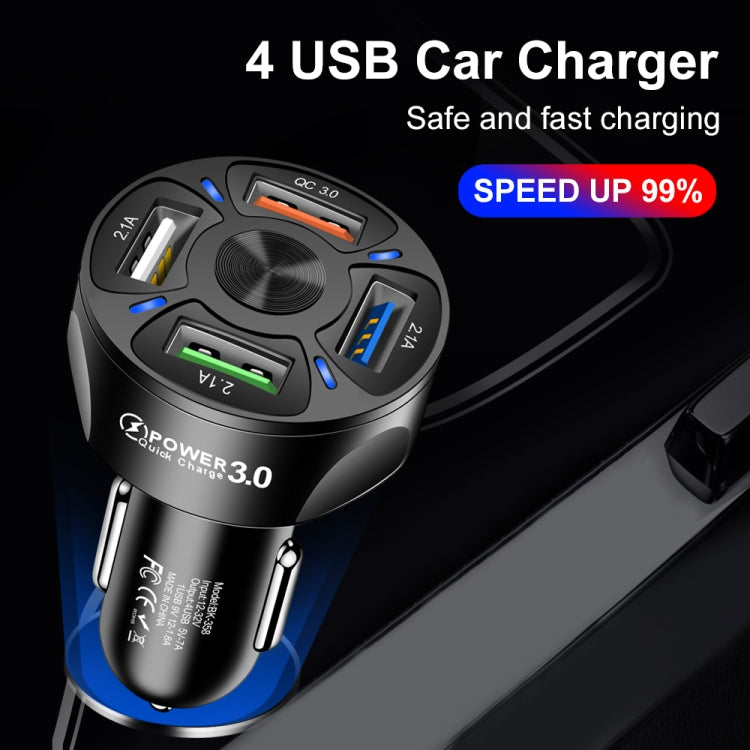 2 PCS BK-358 3A QC3.0 4USB Car Charger One For Four Mobile Phone Car Charger(White) - Car Charger by PMC TechLife | Online Shopping South Africa | PMC TechLife