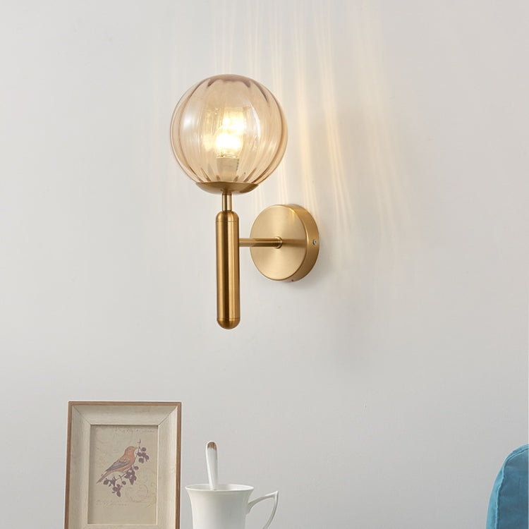6102 Round Glass LED Wall Light Hotel Bedroom Bedside Living Room, Power source: 5W White Light(Copper Color Cream White Lampshade) -  by PMC TechLife | Online Shopping South Africa | PMC TechLife