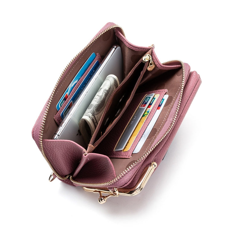 H2107 Ladies Mobile Phone Bag Shoulder Messenger Bag Pebbled Zipper Wallet(Pink) - Single-shoulder Bags by PMC TechLife | Online Shopping South Africa | PMC TechLife