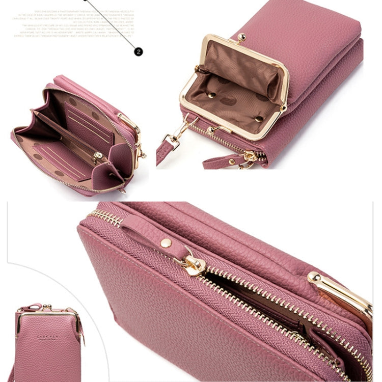 H2107 Ladies Mobile Phone Bag Shoulder Messenger Bag Pebbled Zipper Wallet(Pink) - Single-shoulder Bags by PMC TechLife | Online Shopping South Africa | PMC TechLife
