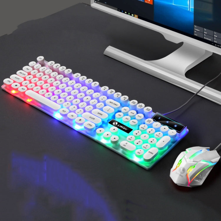 LIMEIDE GTX300 104 Keys Retro Round Key Cap USB Wired Mouse Keyboard, Cable Length: 1.4m, Colour: Punk Set White - free shipping - PMC TechLife - Order now!