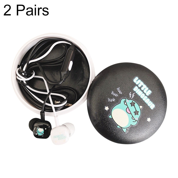 2 Pairs Cartoon Pattern Heavy Bass In-Ear Headphones Universal Wired Headphones with Microphone(Black) - In Ear Wired Earphone by PMC TechLife | Online Shopping South Africa | PMC TechLife