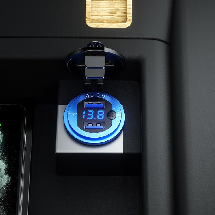 Aluminum Alloy Double QC3.0 Fast Charge With Button Switch Car USB Charger Waterproof Car Charger Specification: Red Shell Red Light With Terminal - DIY Modified Charger by PMC TechLife | Online Shopping South Africa | PMC TechLife | Buy Now Pay Later Mobicred