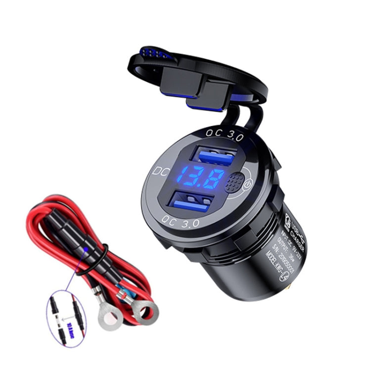Aluminum Alloy Double QC3.0 Fast Charge With Button Switch Car USB Charger Waterproof Car Charger Specification: Black Shell Blue Light With 60cm Line - DIY Modified Charger by PMC TechLife | Online Shopping South Africa | PMC TechLife